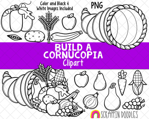 Cornucopia ClipArt - Build a Cornucopia - Commercial Use - Thanksgiving Food Clipart - Fall Harvest - Autumn Vegetable Clipart