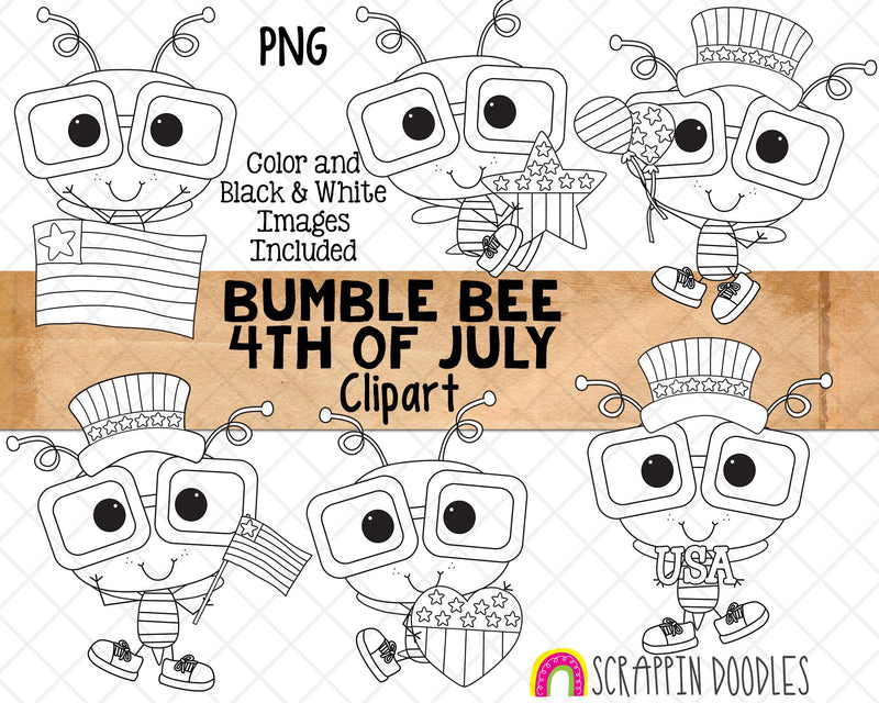 Bumble Bee 4th of July ClipArt - Commercial Use - Sublimation - Hand Drawn PNG