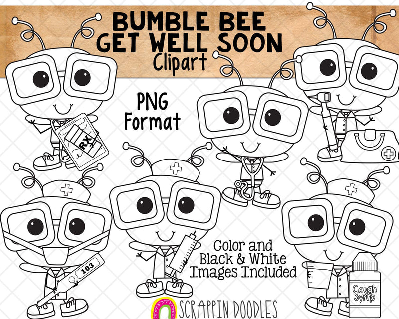 Bumble Bee Get Well Soon ClipArt - Commercial Use - Sublimation - Hand Drawn PNG