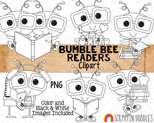 Bumble Bee Readers ClipArt - Commercial Use - Sublimation - Hand Drawn PNG