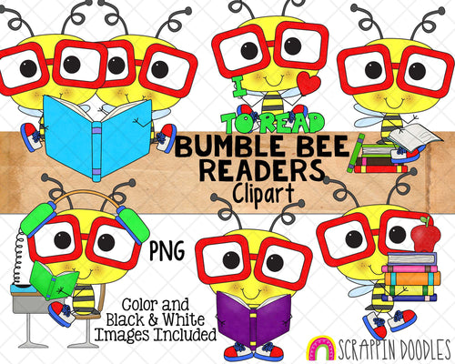 Bumble Bee Readers ClipArt - Commercial Use - Sublimation - Hand Drawn PNG