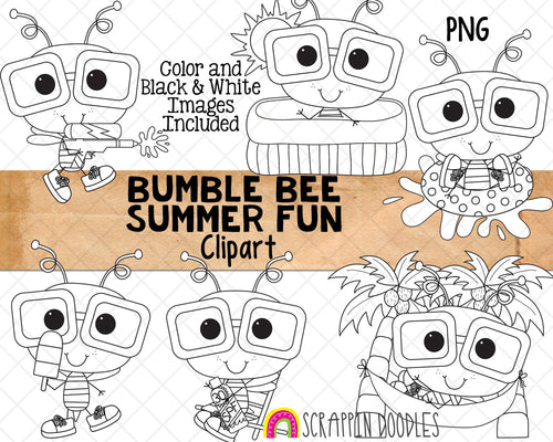 Bumble Bee Summer Fun ClipArt - Commercial Use - Sublimation - Hand Drawn PNG