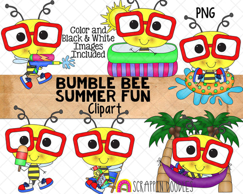 Bumble Bee Summer Fun ClipArt - Commercial Use - Sublimation - Hand Drawn PNG