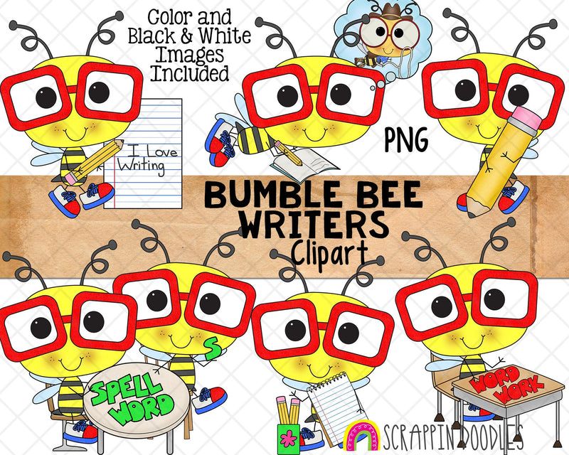 Bumble Bee Writers ClipArt - Commercial Use - Sublimation - Hand Drawn PNG