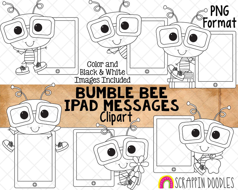 Bumble Bee iPad Messages ClipArt - Commercial Use - Sublimation - Hand Drawn PNG
