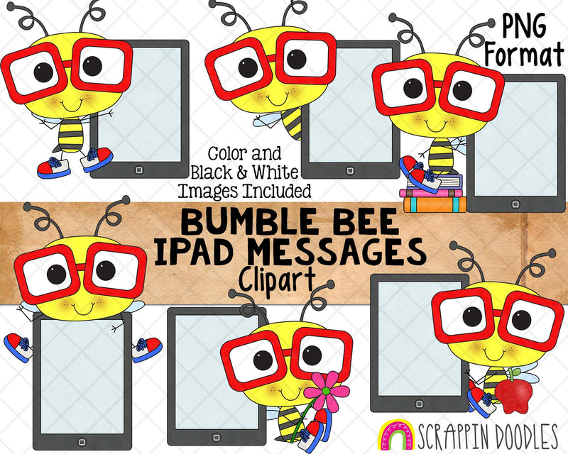 Bumble Bee iPad Messages ClipArt - Commercial Use - Sublimation - Hand Drawn PNG