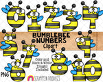 Bumblebee Clipart - Bumble Bee Numbers - Garden Insects - Bee Number 0 to 10 - Spring Garden Bee - Sublimation - Hand Drawn PNG