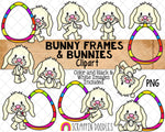 Bunny Frames & Bunnies ClipArt - Rabbit Clip Art - Handrawn PNG - Commercial Use - Sublimation - PNG
