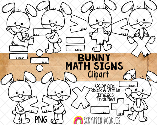 Bunny Holding Math Signs Clip Art - Commercial Use PNG