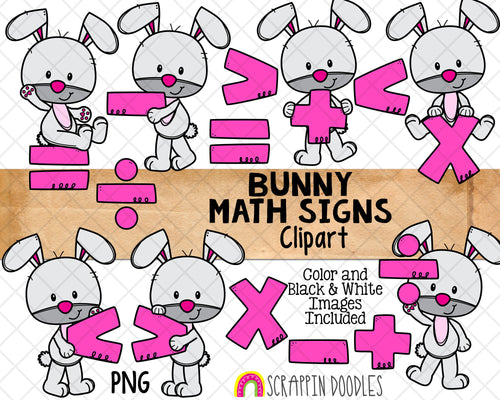 Bunny Holding Math Signs Clip Art - Commercial Use PNG