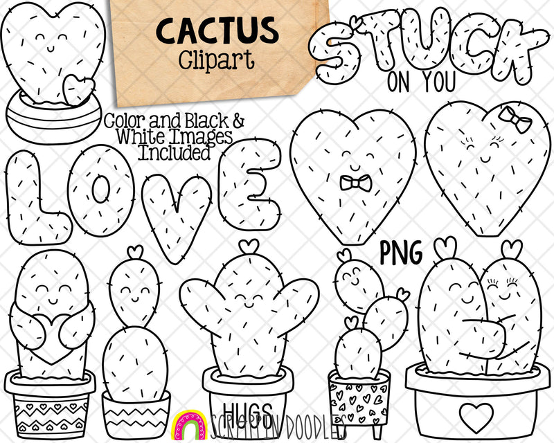 Cactus ClipArt - Valentine Cacti Graphics - Heart Cactus in Pink Pots - Commercial Use PNG