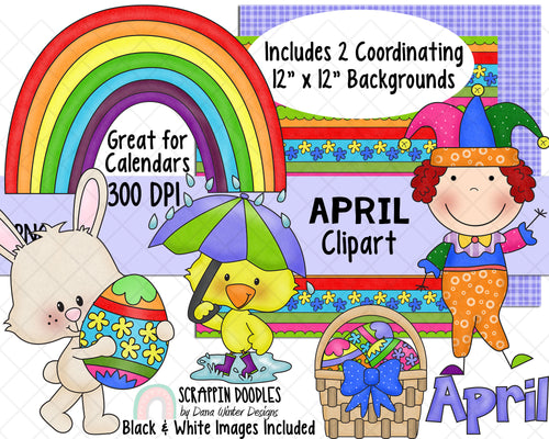 Calendar ClipArt - April Bulletin Board - April ClipArt - Holiday ClipArt - Digital Stickers - Spring ClipArt - April Fools Day ClipArt