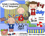 Calendar ClipArt - July Bulletin Board - July ClipArt - Holiday ClipArt - Digital Stickers - Canada Day ClipArt - Independence Day ClipArt