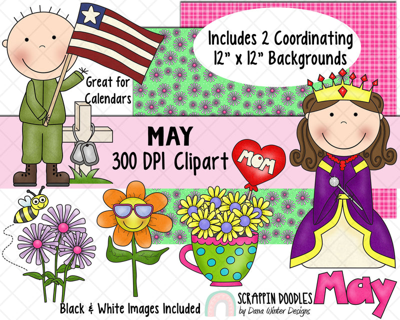 Calendar ClipArt - May Bulletin Board - May ClipArt - Holiday ClipArt - Digital Stickers - Mothers Day ClipArt - Victoria Day ClipArt 