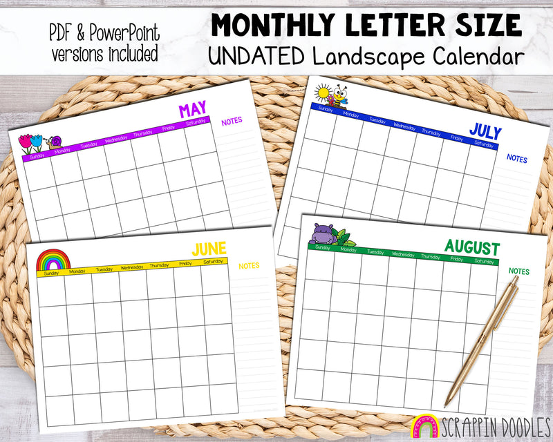 UNDATED Landscape Calendar - Printable and Digital Monthly Calendar - – Scrappin Doodles UNDATED Landscape Calendar - Printable and Digital Monthly Calendar - – Scrappin Doodles
