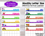 UNDATED Monthly Printable Calendar - Portrait Letter Sized PDF Power Point