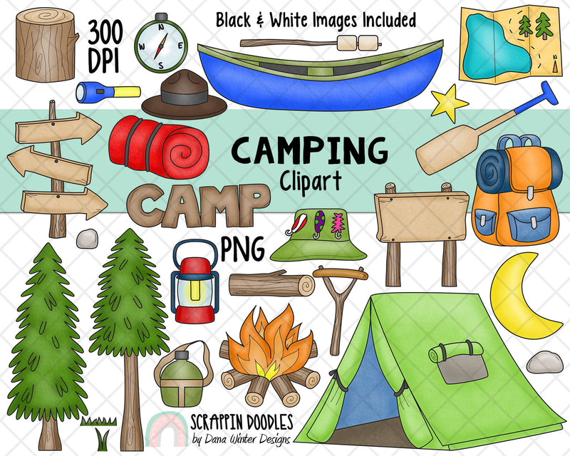 Camping Clipart - Backpacking Clip Art - Hiking - Campfire