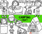 Camping Clipart - Doodle Girls Camping - Backpacking ClipArt - Hiking ClipArt