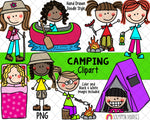 Camping Clipart - Doodle Girls Camping - Backpacking ClipArt - Hiking ClipArt