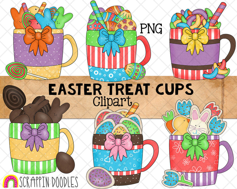 Easter Treat Cups ClipArt - Candy Mugs - Easter Coffee Mugs - Sublimation - Commercial Use - PNG