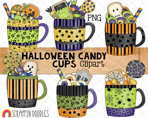 Halloween Treat Cups ClipArt - Candy Mugs - Halloween Coffee Mugs - Sublimation - Commercial Use - PNG