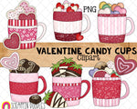 Valentine Candy Cups ClipArt - Candy Mugs - Valentine's Day Coffee Mugs - Sublimation - Commercial Use - PNG