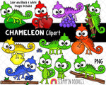 Chameleon ClipArt - Colored Chameleon Clipart - Lizard - Color Chaging Lizard Clipart - Hand Drawn PNG - Cute Lizards