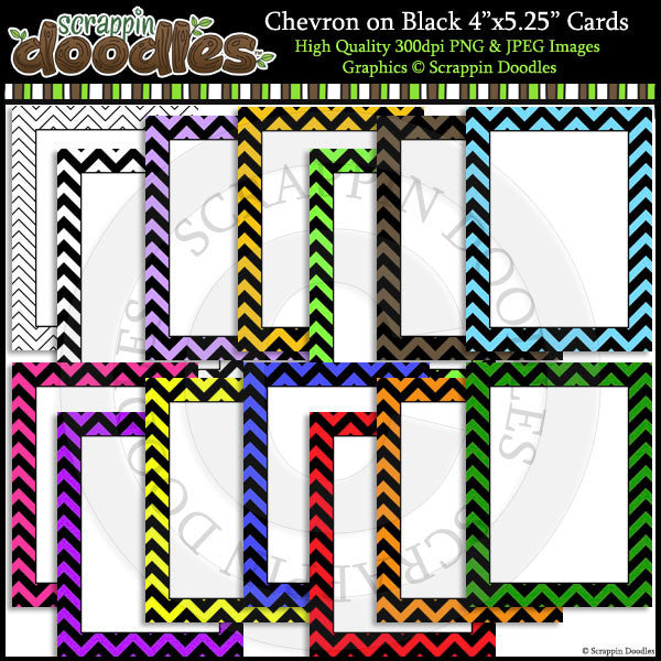 Chevron on Black 4" x 5-1/4" Cards