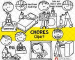 Household Chores ClipArt -Doodle Boys Chores Clipart - Kids Doing Chores ClipArt - Cleaning Clipart- Household Clipart - Hand Drawn PNG