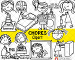 Household Chores ClipArt -Doodle Girls Chores Clipart - Kids Doing Chores ClipArt - Cleaning Clipart- Household Clipart - Hand Drawn PNG