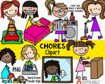 Household Chores ClipArt -Doodle Girls Chores Clipart - Kids Doing Chores ClipArt - Cleaning Clipart- Household Clipart - Hand Drawn PNG