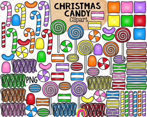Christmas Candy ClipArt - Candy Cane - Colorful Sweets - Striped Backgrounds - Commercial Use - PNG