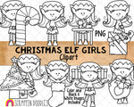 Christmas Elf Clip Art - Girl Elf Graphics - Elves - Hand Drawn PNG