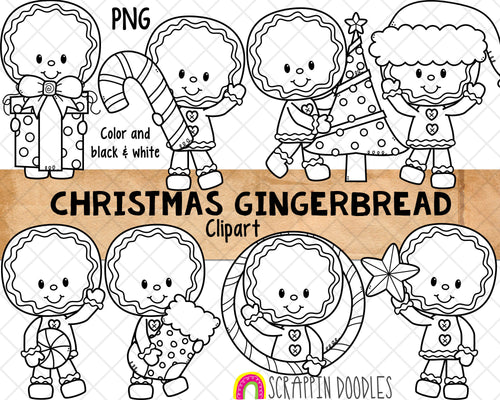 Christmas Gingerbread Clip Art - Christmas Cookie Graphics - Gingerbread People - Hand Drawn PNG
