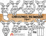 Christmas Reindeer Clip Art - Rudolph Red Nose Graphics - Santas Reindeer - Hand Drawn PNG