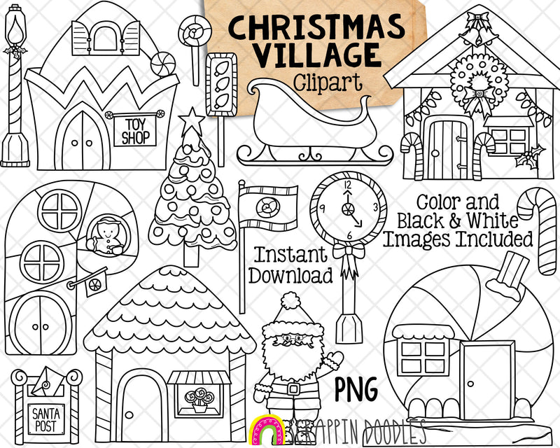Christmas Village Clip Art - Christmas Town - Elf House - Candy Cane House - North Pole Land - Commercial Use PNG