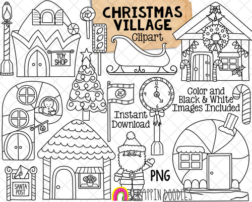 Christmas Village Clip Art - Christmas Town - Elf House - Candy Cane House - North Pole Land - Commercial Use PNG