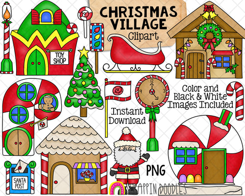 Christmas Village Clip Art - Christmas Town - Elf House - Candy Cane House - North Pole Land - Commercial Use PNG