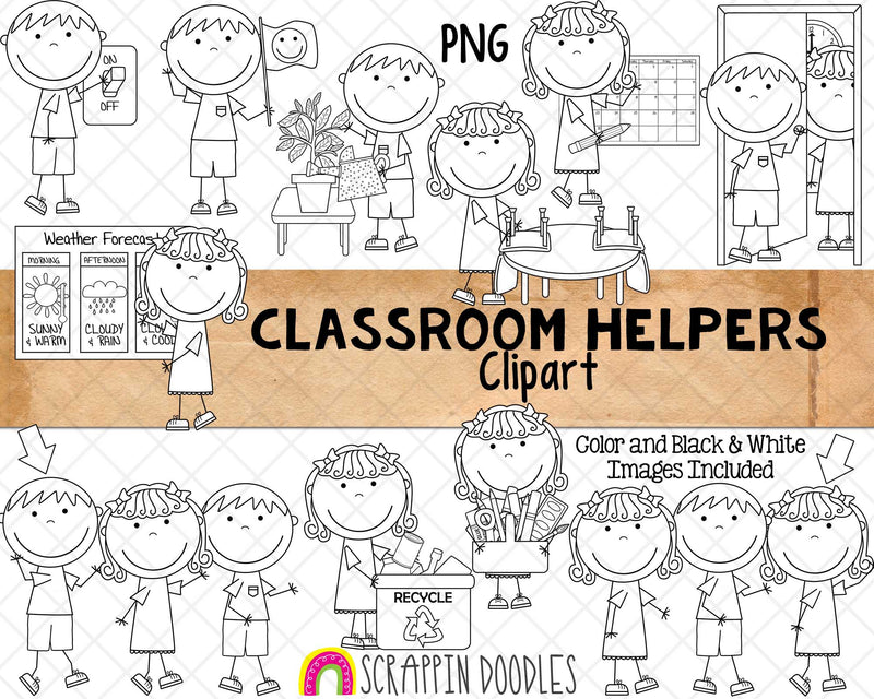 Classroom Helpers ClipArt - Kids Doing Classroom Chores ClipArt - Commercial Use PNG - Sublimation Graphics