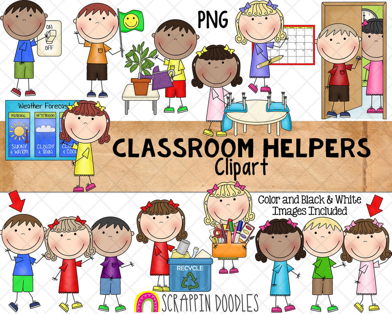 Classroom Helpers ClipArt - Kids Doing Classroom Chores ClipArt - Commercial Use PNG - Sublimation Graphics