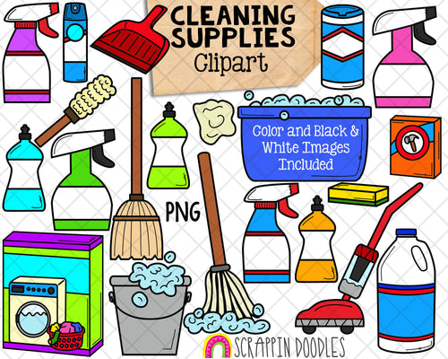 Cleaning Supplies ClipArt - Sanitize Wipes - Mop and Bucket PNG - Vacuum - Spray Cleaner - Hygiene ClipArt - CU Allowed