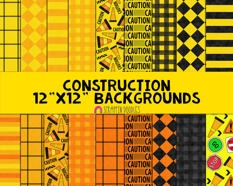 Construction Backgrounds - Digital 12"x12" Construction Site ClipArt Patterns - Commercial Use