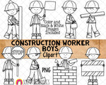 Construction Worker ClipArt - Boys Doing Construction - Brick Layer - Carpenter - Flagman - Commercial Use PNG