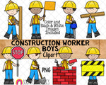 Construction Worker ClipArt - Boys Doing Construction - Brick Layer - Carpenter - Flagman - Commercial Use PNG