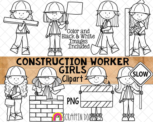 Construction Worker ClipArt - Girls Doing Construction - Brick Layer - Carpenter - Flag woman - Commercial Use PNG