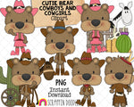 Cutie Bears Cowboys and Cowgirls Clip Art - Baby Brown Bear Graphics - Hand Drawn PNG