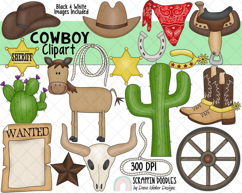 Cowboy ClipArt - Western ClipArt - Wild West Clipart - Desert ClipArt - Southwest ClipArt - Cactus ClipArt - Cactus - Spurs - Cowboy Boots 