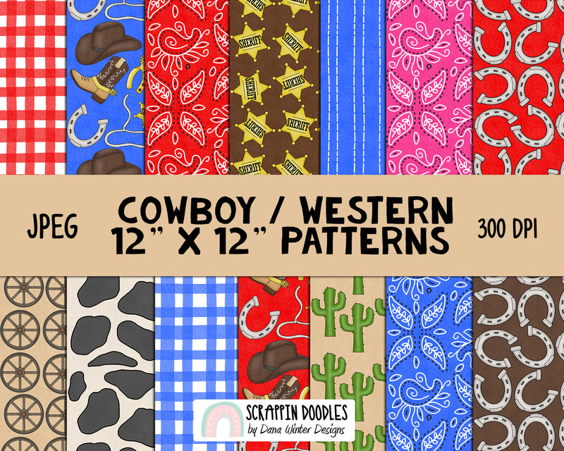 Cowboy Western Patterns - Western Backgrounds - South West Pattern - Southwest ClipArt - Cowboy ClipArt - Cowgirl ClipArt - Seamless Pattern