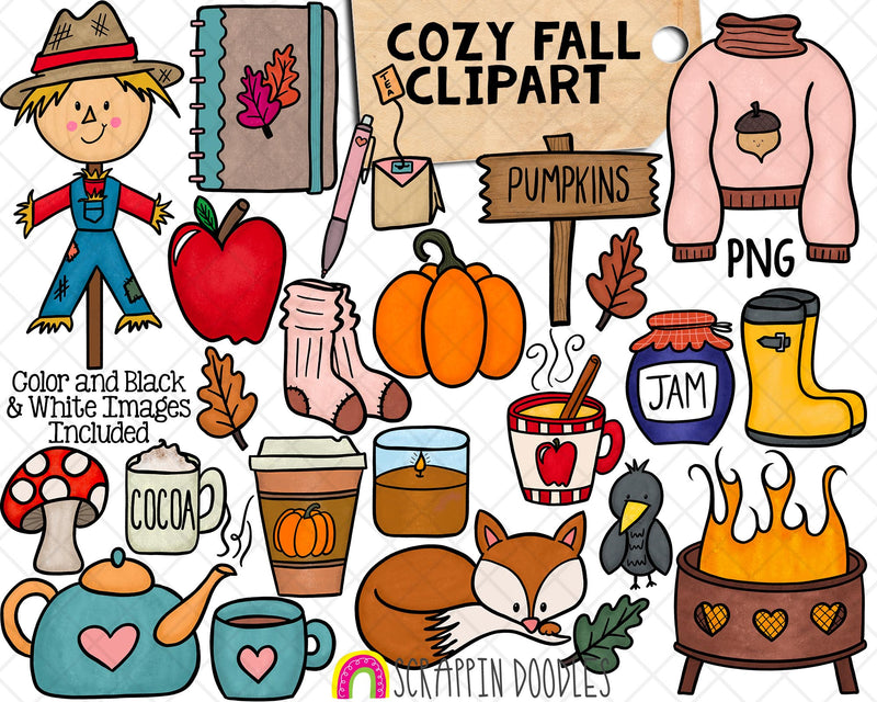 Cozy Fall Clip Art - Autumn - Sweater Weather - Fall Planner - Commercial Use PNG