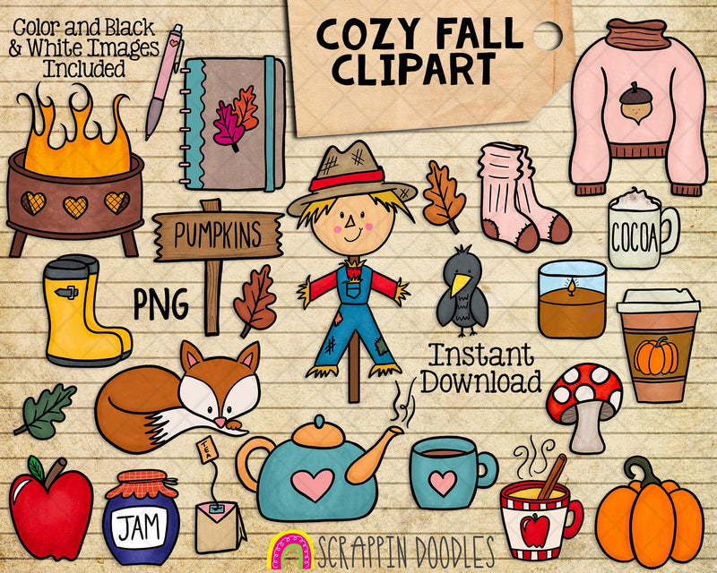 Cozy Fall Clip Art - Autumn - Sweater Weather - Fall Planner - Commercial Use PNG